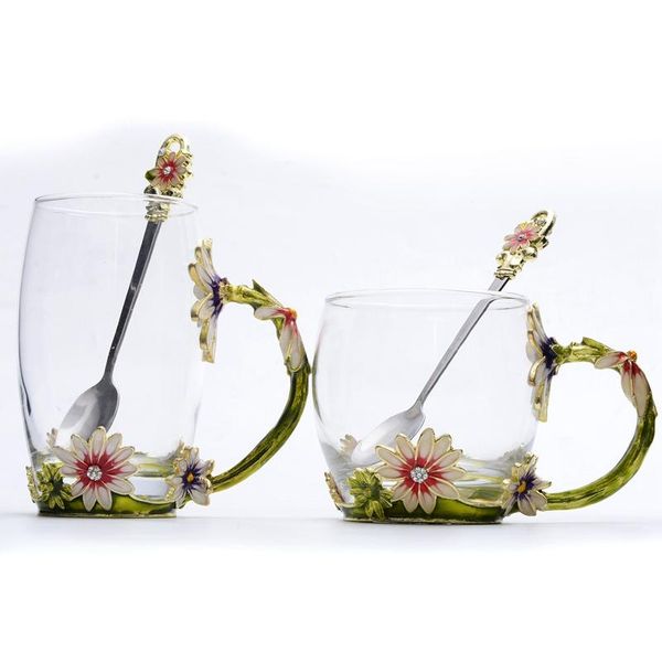 

wine glasses glass water bottle enamel color flower mug cup tea daisy coffee office