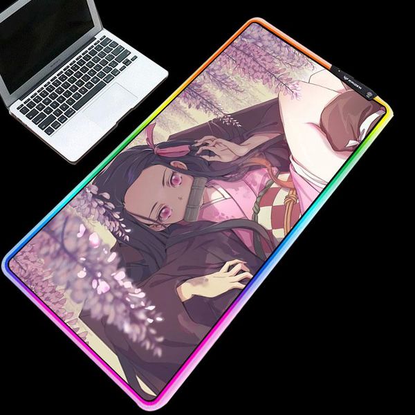 

mouse pads & wrist rests demon slayer anime pad rgb glowing thickness 3mm/4mm durable waterproof softy mice mats 7 colors for cartoon fans