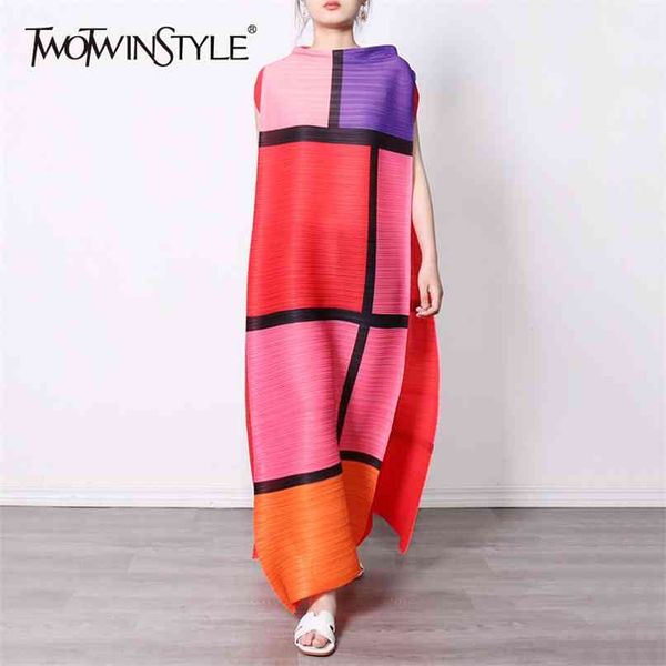 

hit color loose dress for women o neck sleeveless casual maxi dresses female fashion clothing summer 210520, Black;gray