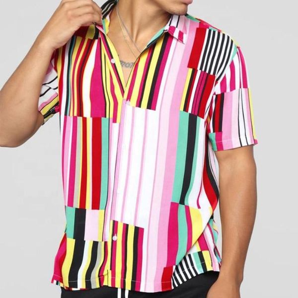 

men's casual shirts explosive shirt men short sleeve multicolor irregular stripe button-down blouse are you sure not to buy purchasing, White;black