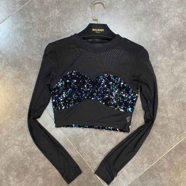 

women elastic waist buttocks skirt mesh o-neck spliced sequins t-shirt two piece set fashion spring summer 11b087 210525, White