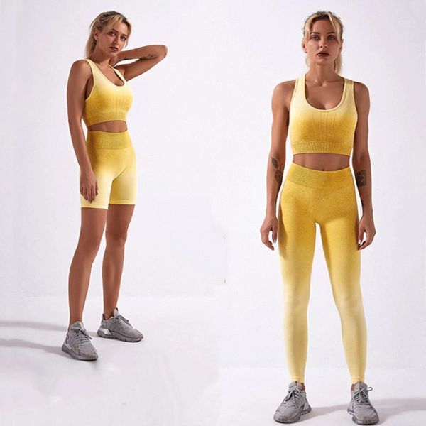 

yoga outfit summer tie dye seamless sports set women shockproof sport bra +high waist shorts or trousers running training