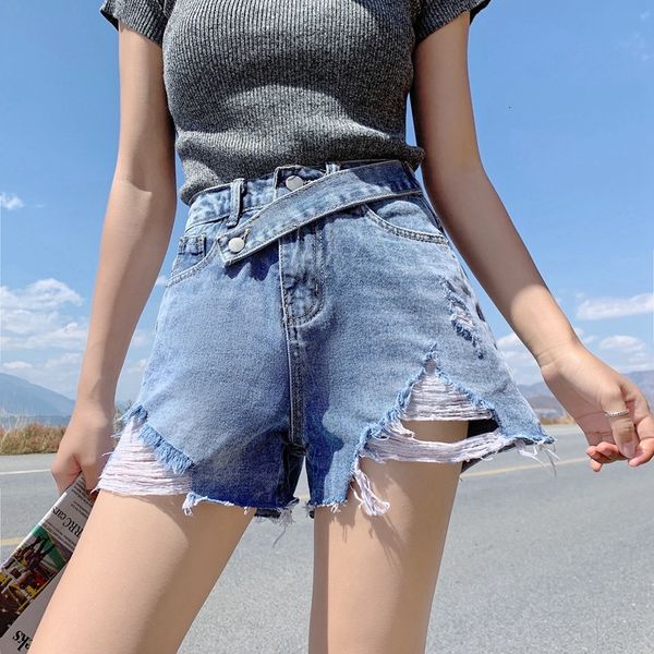 

women's shorts denim summer 2020 new large size fat mm high waist slim loose wide leg a-line pants, White;black