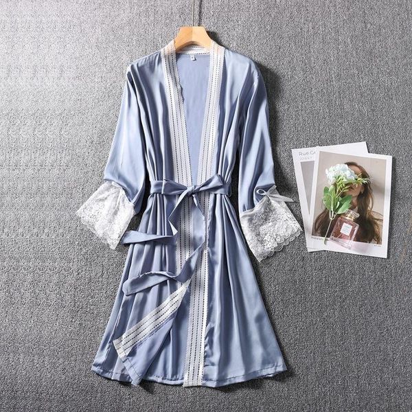 

women's sleepwear summer ice silk robe lace bathrobe foot bath shop home dress beauty salon special, Black;red