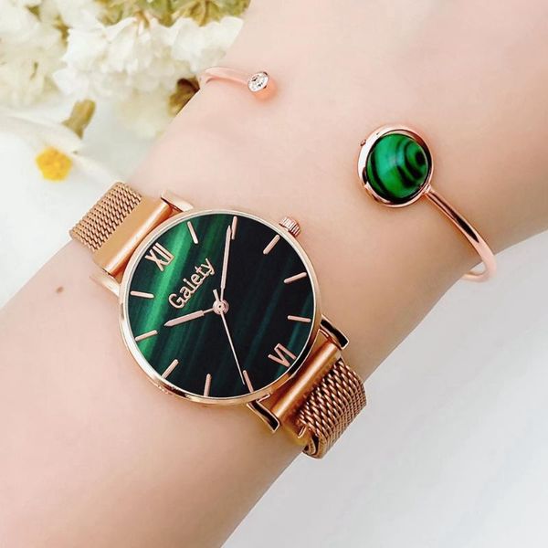 

wristwatches 2pcs /set luxury women bracelet watches for ladies dress clock rose metal belt wristwatch gift drop, Slivery;brown