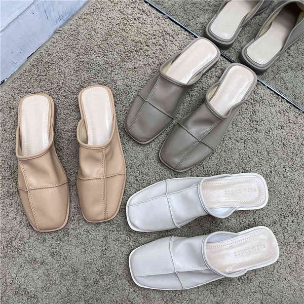 

sandals mules femme cuir baotou half slippers women outer wear fashion lazy loafers mother wur4, Black