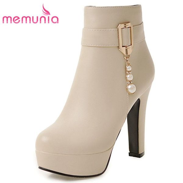 

boots memunia size 31-45 2021 fashion super high stiletto heel ankle for women zipper platform quality pu autumn, Black