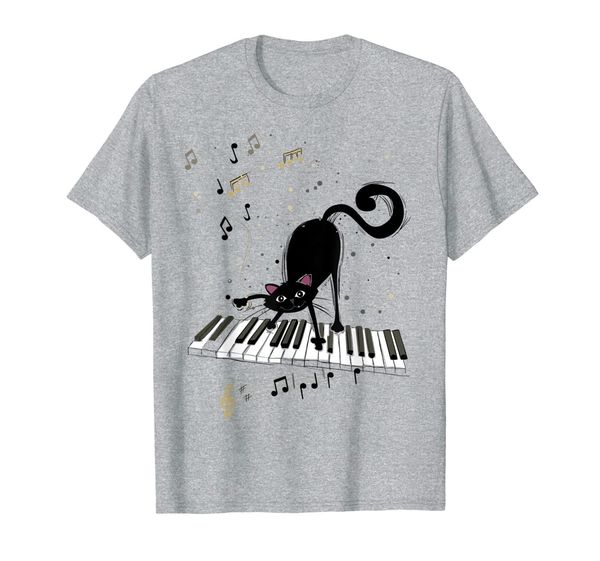 

cat music, cat piano tshirt, White;black