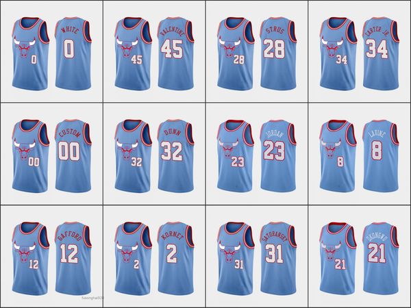 

printed custom chicagobullsmen michael jor dan coby white zach lavine denzel valentine custom bluecityedition retired number jersey, Black