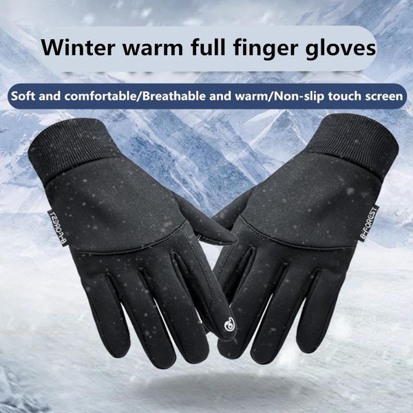 

warm full-finger windproof, non-slip and velvet mountaineering cycling gloves outdoor sports touch screen, Black