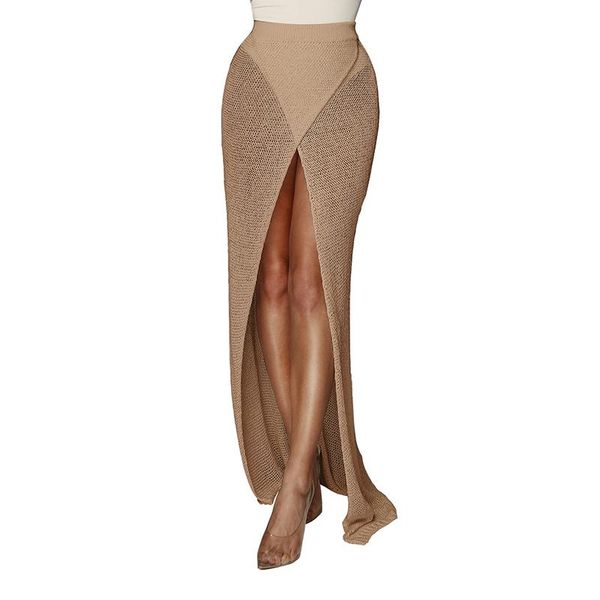 

skirts 2021 summer slit knitted women yarn fabric barelegged beach, Black
