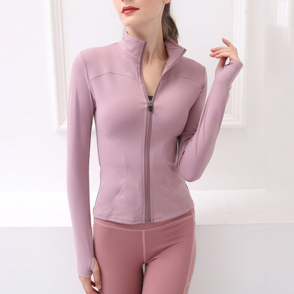 

winter lulu autumn and stand collar zipper tight thin fast dry fitness women's long sleeve sports coat yoga suit, Gray