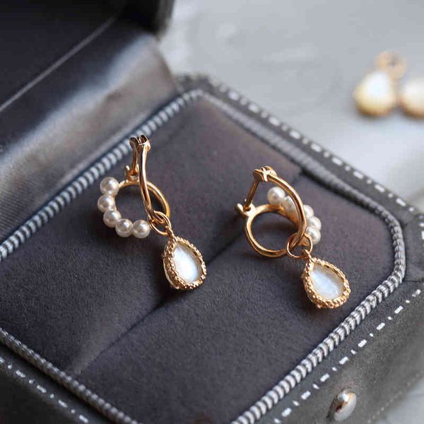 

earrings charms agete natural white crystal pierced screw shell pearl 925 silver, Golden