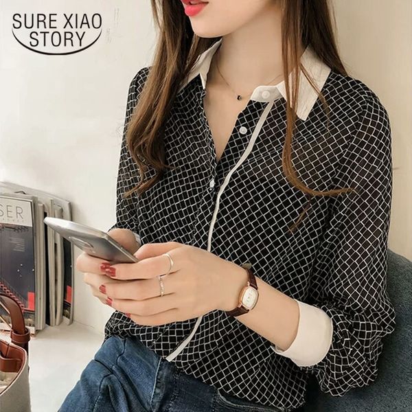 

plus size 3xl 4xl blouse women striped ol blouse fashion woman blouses long sleeve shirt chiffon 1175 40 210506, White