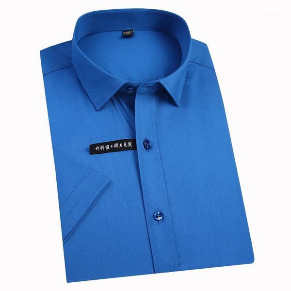 

men shirt short sleeve solid bamboo fiber easy care formal mens elastic comfortable dress shirts plus size 5xl male men's, White;black