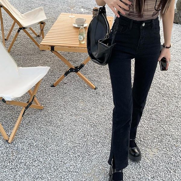 

straight-leg slim-fitting cigarette pants summer 2021 small high-waisted jeans women women's, Blue