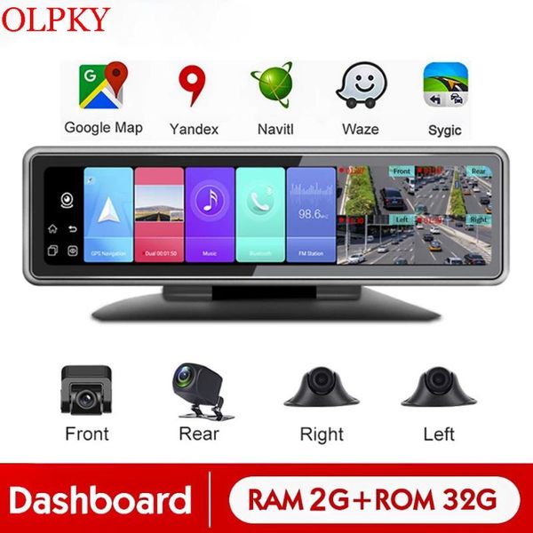 

android 9.0 car dvr camera dash cam auto video recorder 360 panaromic rear view mirror 4 chs wifi adas gps navigation
