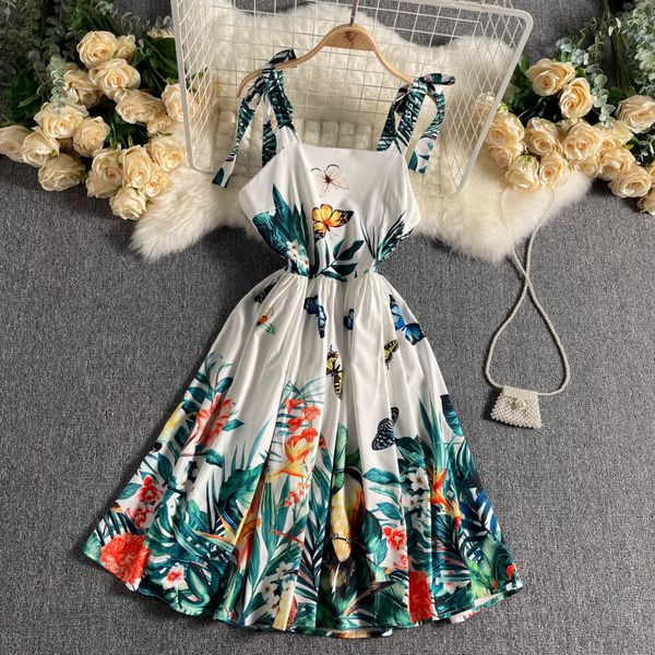 

europe style summer dress for women floral elegant fashion sleeveless slim a-line dresses 210519, Black;gray