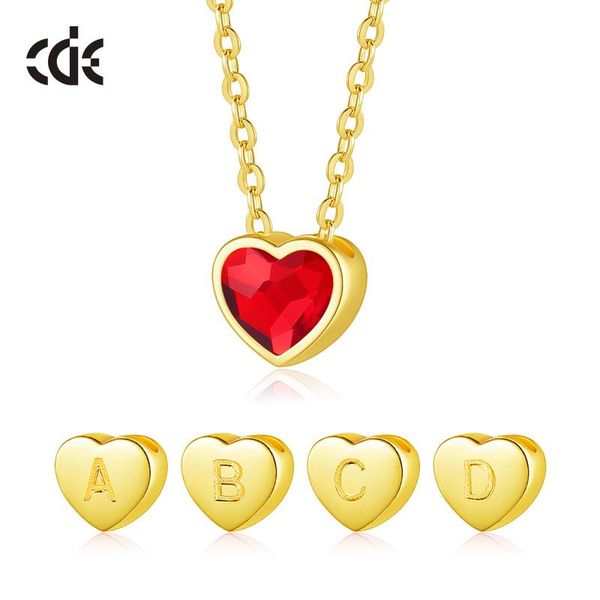 

pendant necklaces cde 26 letter heart necklace jewelry red crystals fashion trend for girl gift colar vermelho, Silver