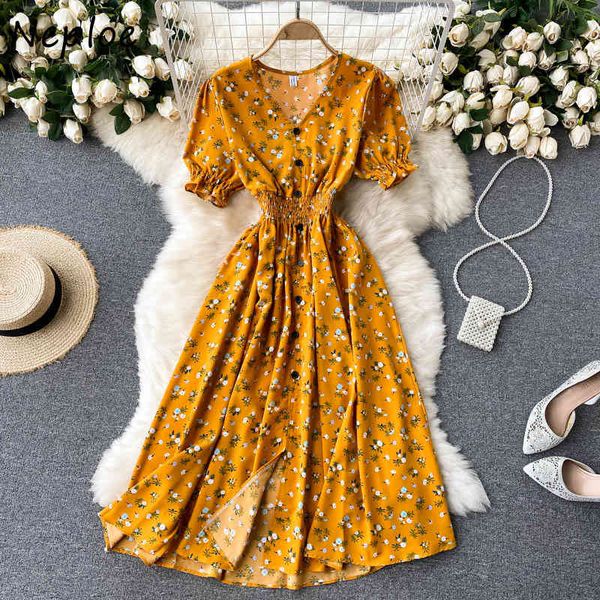 

neploe holiday print bohemian multicolor dress women high waist hip a line slim long vestidos v neck short sleeve robe summer 210510, Black;gray