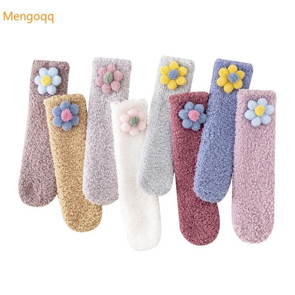 

socks autumn winter plus velvet thickening children kids baby girls middle tube warm stockings florets accessories 1-10y, Pink;yellow