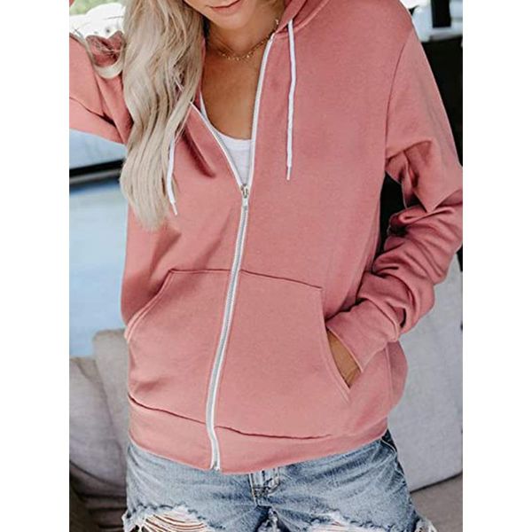 

women's jackets fashion women outerwear coats autumn solid color casual long sleeves hooded jacket zipper cardigan ladies clothes, Black;brown