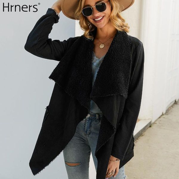 

women's trench coats hrners drape open front long sleeve thick irregular hem cardigan with pocket oversize warm jumper femme spring out, Tan;black