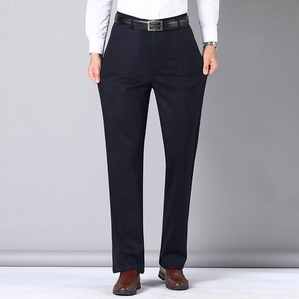 

men's pants brushed brand casual fashion classic relax fit long mens fashions business winter trousers men clothing, Black