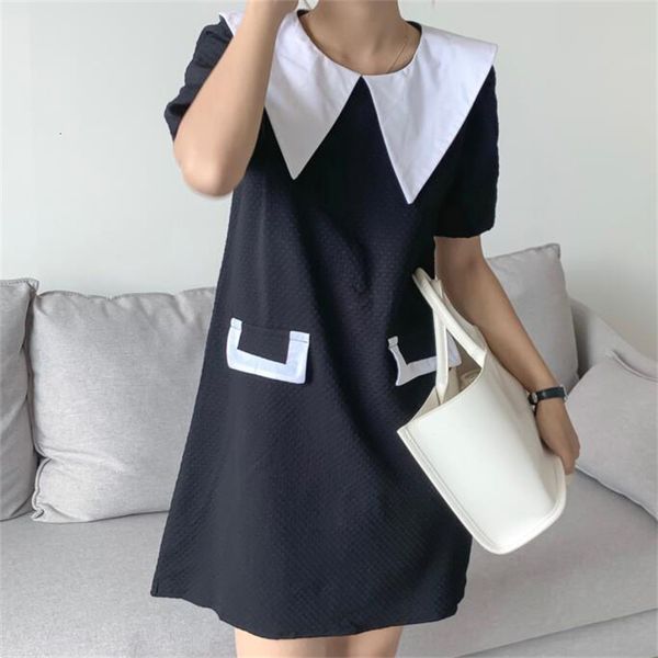 

casual dresses hzirip vintage elegance puff sleeves office lady outwear summer all-match femme slim casual graduation chic dress mini 3ths, Black;gray