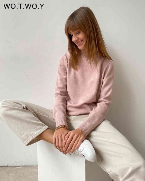 

wotwoy - women's casual turtleneck basic long sve knitted pullover, large solid sweater, autumn and winter, White;black