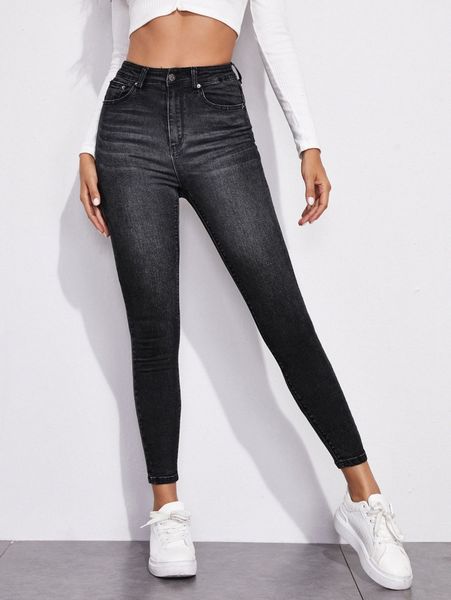 

black wash cropped skinny jeans f1e1#, Blue