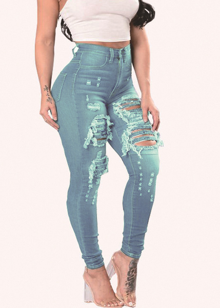 

autumn and winter new style plus size fashion high stretch jeans pants women, Blue