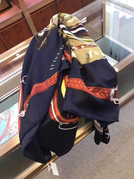 

scarves 2021 arrival autumn spring classic horse design 140*140 cm animal scarf 65% cashmere 35% silk wrap for women lady girl, Blue;gray