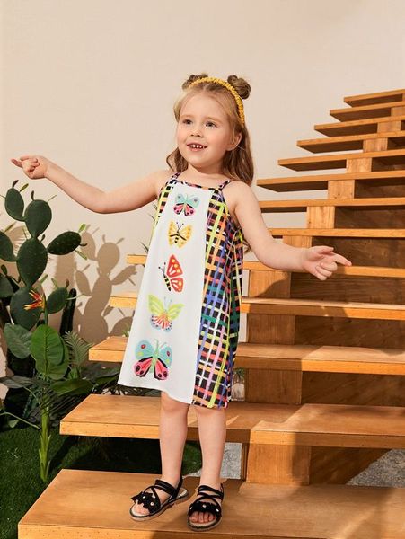 

toddler girls butterfly & plaid print cami dress she, Red;yellow