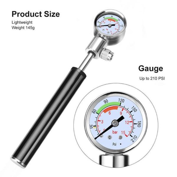 

bike pumps mounchain 15 bar high pressure meter bicycle pump & gauge hand air supply inflator 7.76*0.83in