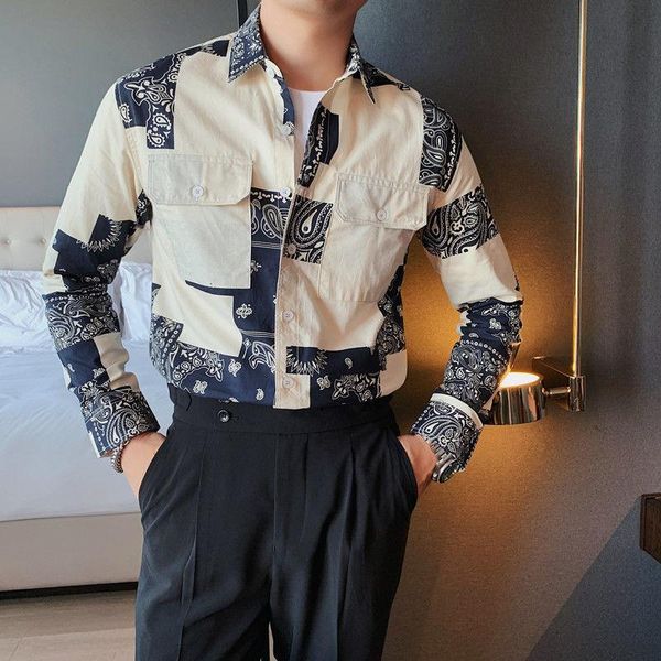 

men's casual shirts italian trend brand paisley flower shirt men fashionable 2021 runway luxury famous european party style wear, White;black