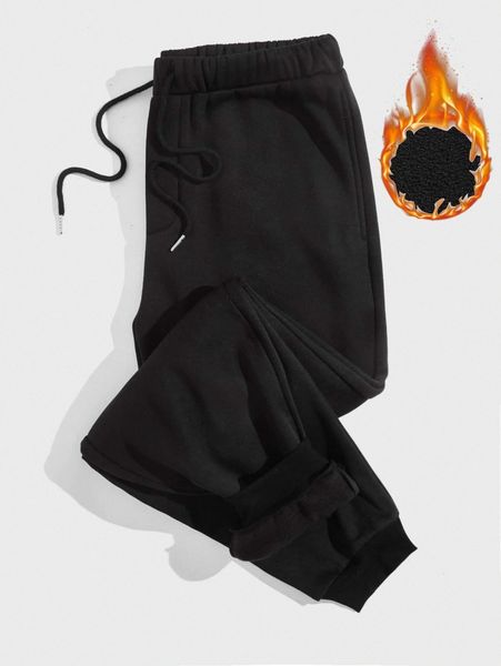 

men drawstring waist thermal sweatpants o3nd#, Black