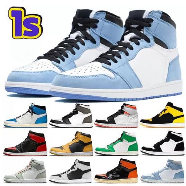 

1 1s university blue men basketball shoes dark mocha hyper royal patent bred electro orange unc twist mens trainers women sneakers