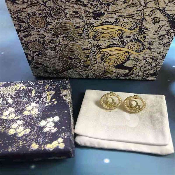 

aaa designer jewelry letter circle pearl brass earrings 925 silver needles 58k3