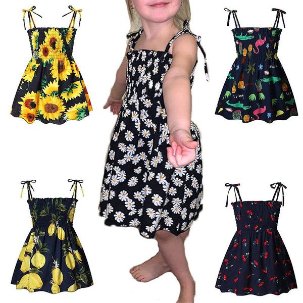 

girl's dresses 2 3 4 5 6 years with necklace gift summer girls floral dress sling ruffles bohemian beach princess for girl clothing, Red;yellow