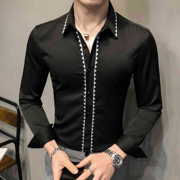 

men's casual shirts fashion spring long sleeve shirt streetwear embroidery for chemise homme korean men clothes mi2e, White;black