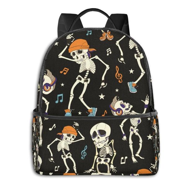 

backpack school bags dancing skeletons party music disco and headphones travel style back pack korean cute