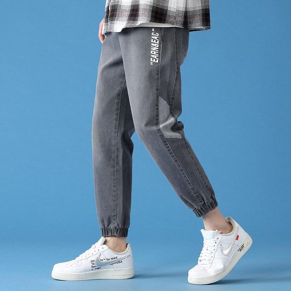 

men's jeans 2021 summer capri casual pants korean loose leggings, Blue