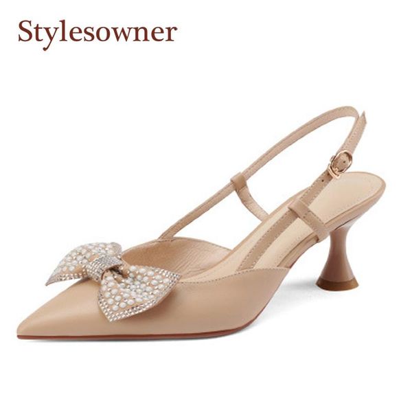 

bow fairy style pointed high heels female stiletto heel 2021 one-word buckle belt pearl lady toe sandals dress shoes, Black