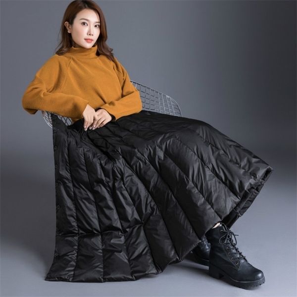 

garemay winter women's duck down skirt high waist casual long for women thick warm female padded black skirts plus size 211214