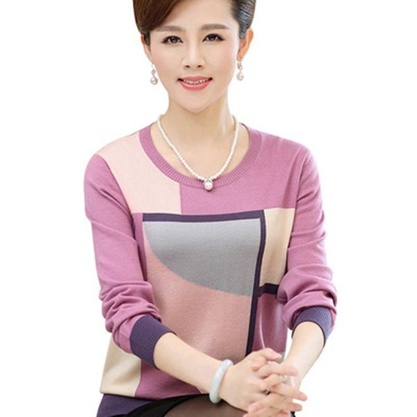 

women's sweaters o-neck fashion loose middle-aged and elderly autumn clothes women long-sleeved mothers thin xf484, White;black