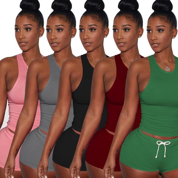 

solid 2 piece set women tracksuits outfis summer tracksuit biker shorts casual two jogger femme matching sets plus size pink, Gray