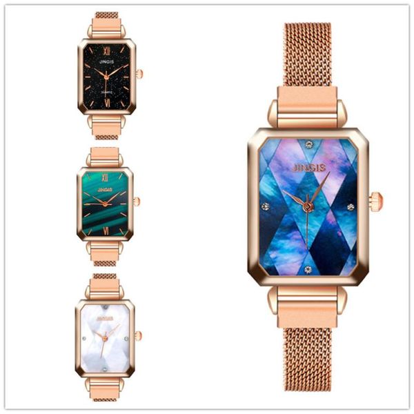 

wristwatches ladies watch fashion brand square quartz green dial simple rose gold mesh luxury, Slivery;brown