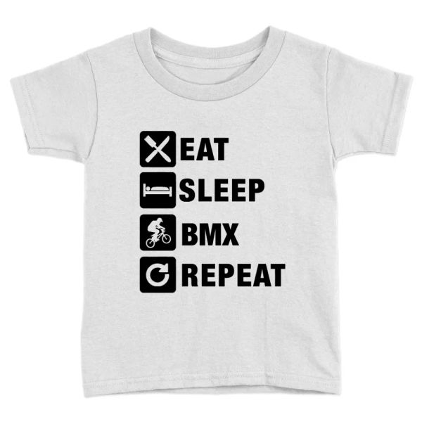 

eat sleep bmx repeat kids t-shirt funny cool gift present riding, White;black
