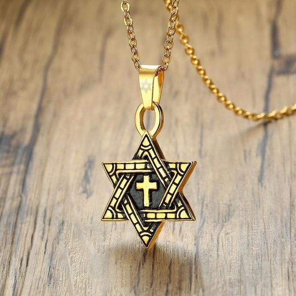 

pendant necklaces messianic star of david with cross necklace for men oxidized gold silver color megan jewish jewelry